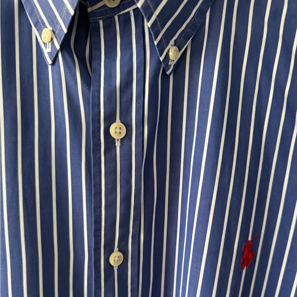 Polo Ralph Lauren Blue White Stripe Button Down Shirt XL Classic Fit Red Pony - Picture 6 of 16